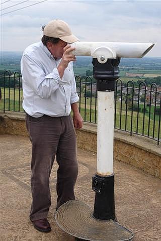 Peter Isaac looking for Chilton Cantelo from an observation platform on Lodge Hill, above Castle Cary. 2011