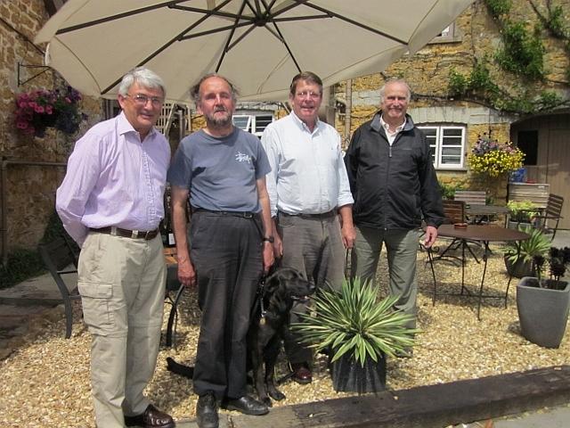 Edward Lutley, Peter Isaac with Meg his guide dog for the blind, Peter Isaac & Clive Lewis-Hopkins. 2011 Castle Cary